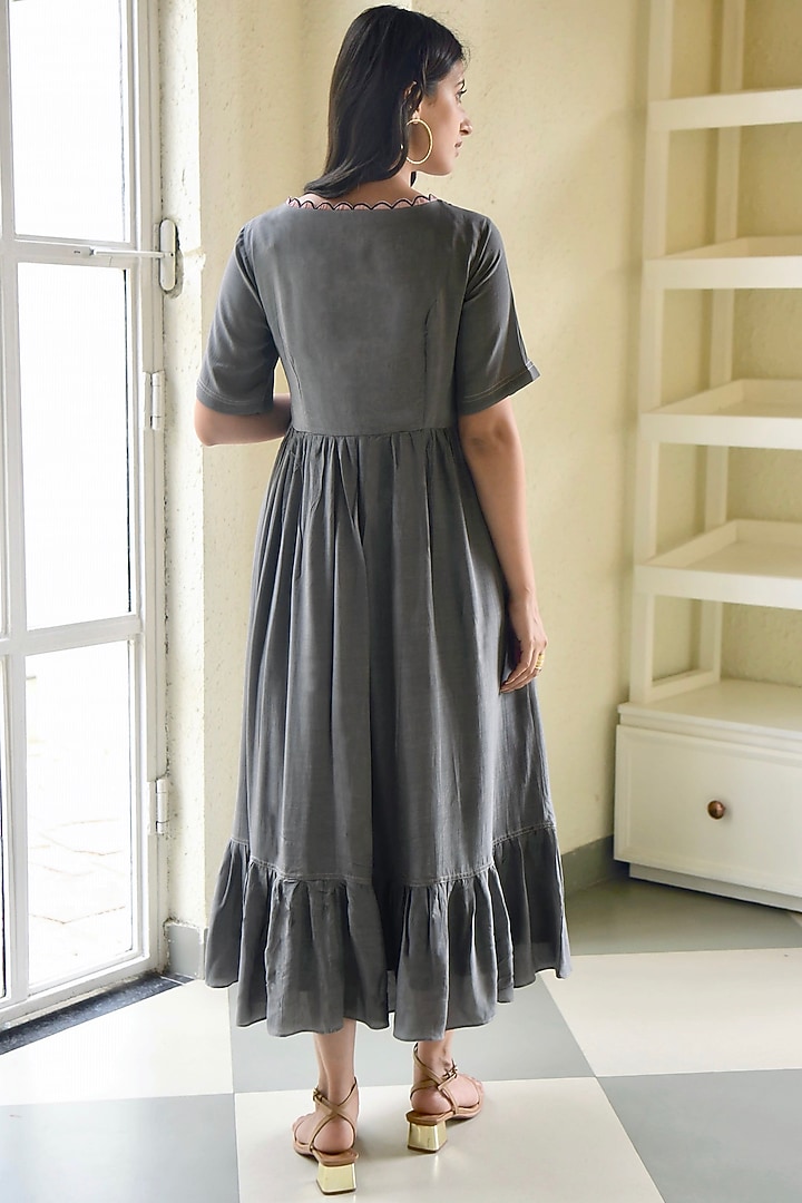 Grey Hand Embroidered Summer Dress by TARO at Pernia's Pop Up Shop