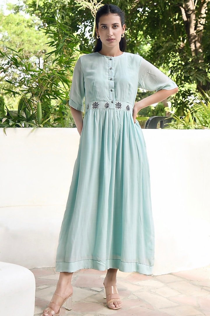 Powder Blue Embroidered Dress by TARO