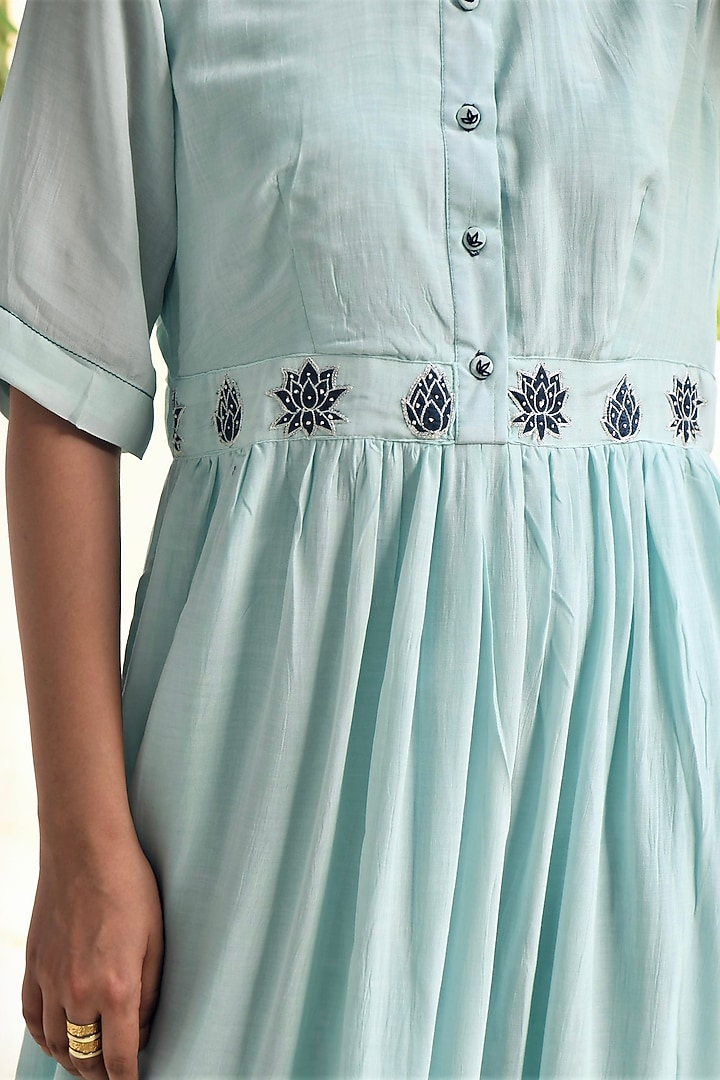 Powder Blue Embroidered Summer Dress by TARO at Pernia's Pop Up Shop