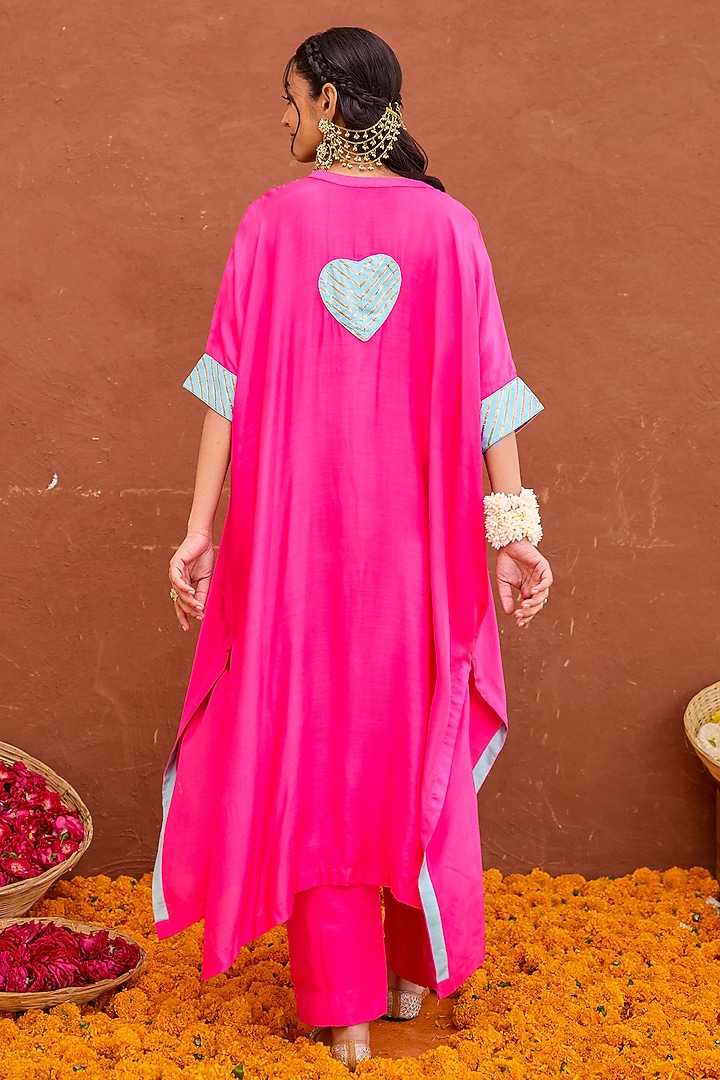 Pink Modal Silk Hand Embroidered Kaftan Set by TARO at Pernia's Pop Up Shop