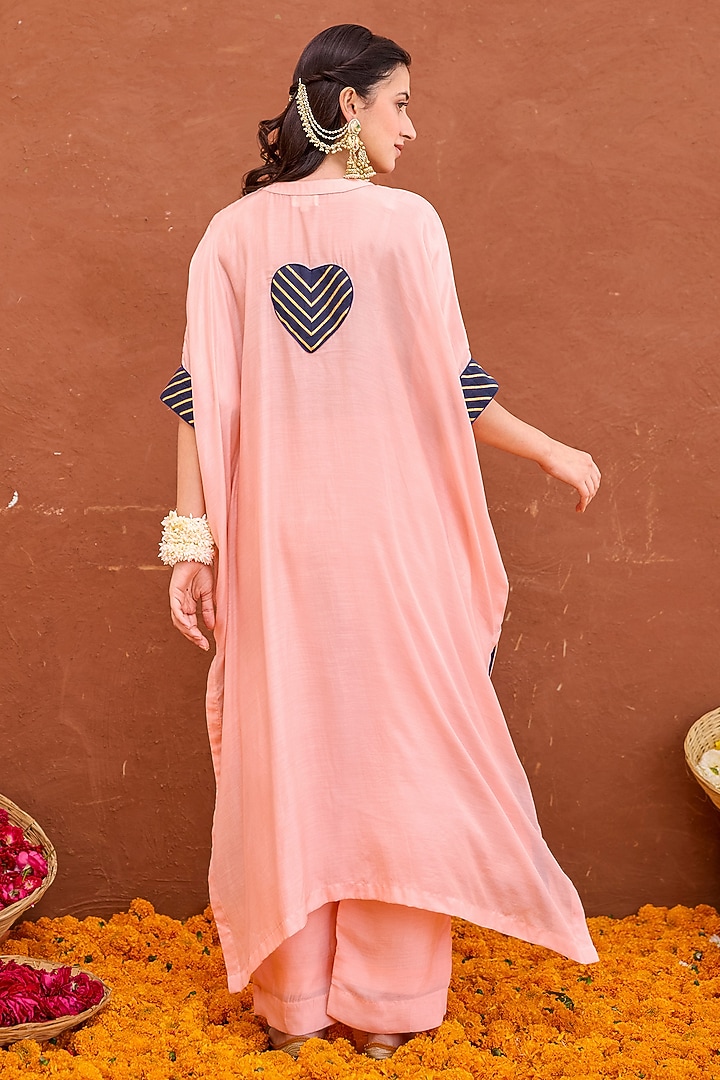 Peach Modal Silk Hand Embroidered Kaftan Set by TARO at Pernia's Pop Up Shop