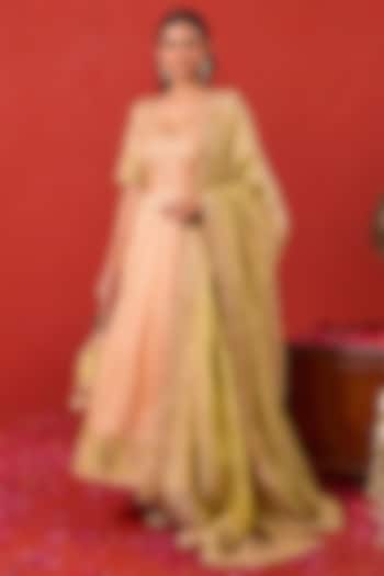 Peach Tissue Silk Zari Embroidered Bridal Anarkali Set by TARO at Pernia's Pop Up Shop