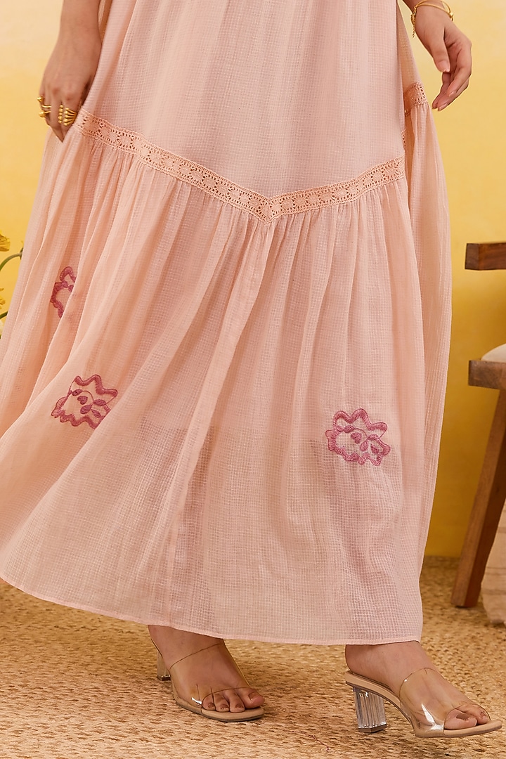 Apricot Self-Textured Cotton Floral Embroidered Maxi Summer Dress by TARO at Pernia's Pop Up Shop