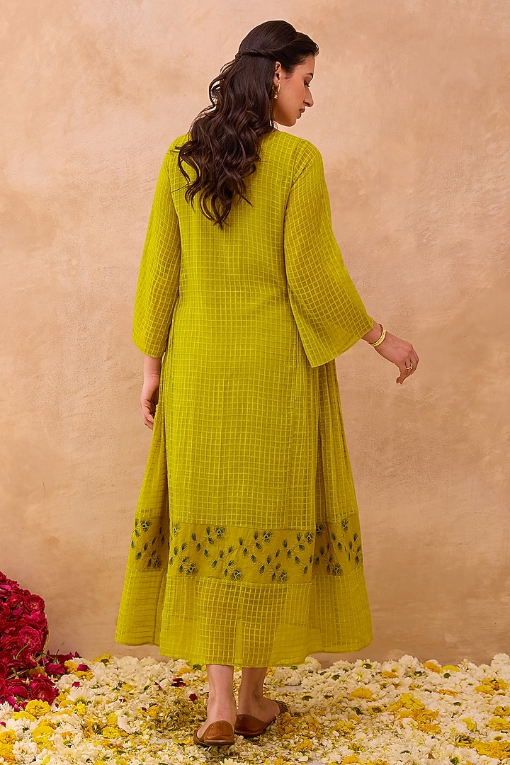 Yellow Self-Textured Cotton Floral Embroidered Midi Summer Dress by TARO at Pernia's Pop Up Shop