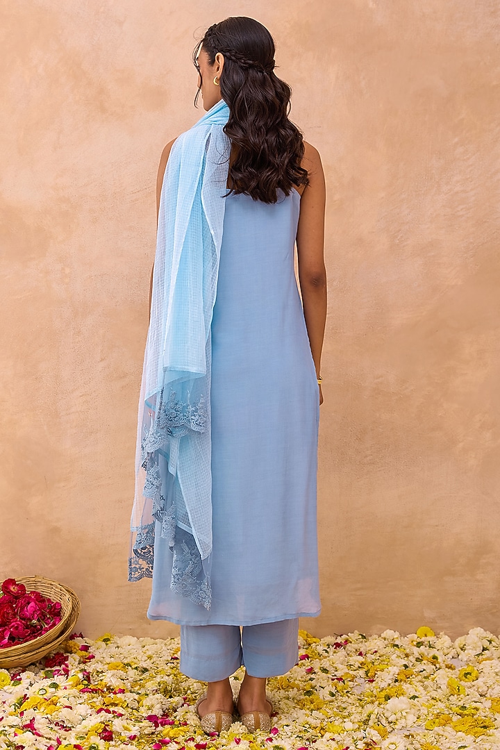 Sky Blue Cotton Silk Kurta Set by TARO at Pernia's Pop Up Shop
