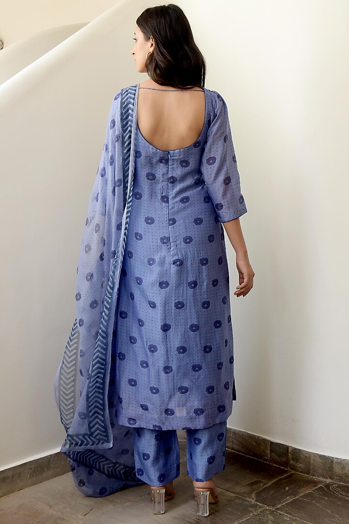 Icy Marine Hand Block Printed Kurta Set by TARO at Pernia's Pop Up Shop