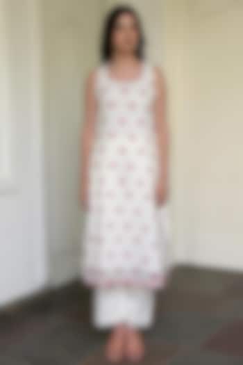 White Coral Hand Block Printed Kurta by TARO at Pernia's Pop Up Shop