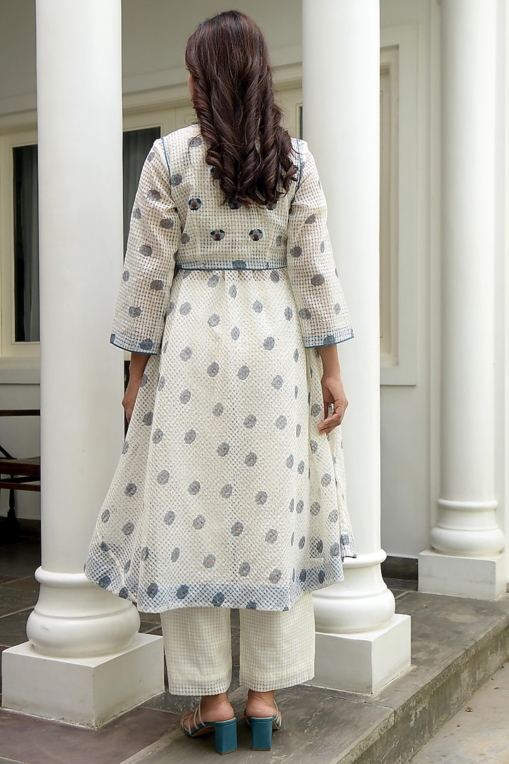 White Orchid Hand Block Printed Summer Dress With Jacket by TARO at Pernia's Pop Up Shop