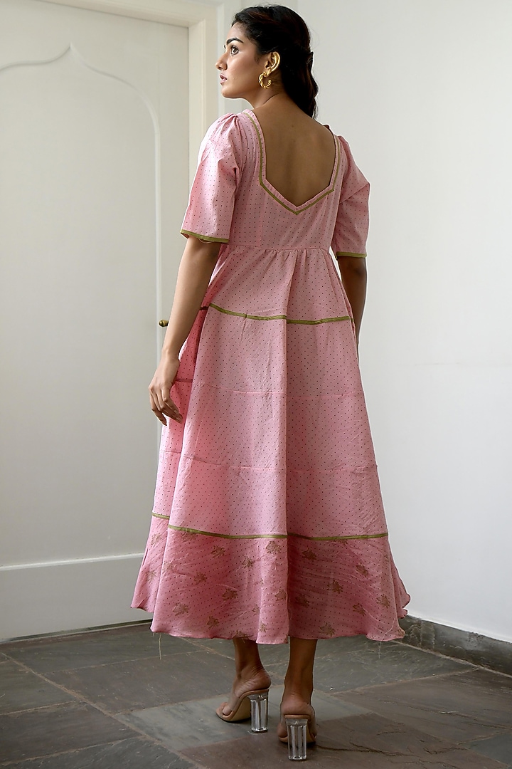 French Rose Hand Block Printed Tiered Summer Dress by TARO at Pernia's Pop Up Shop