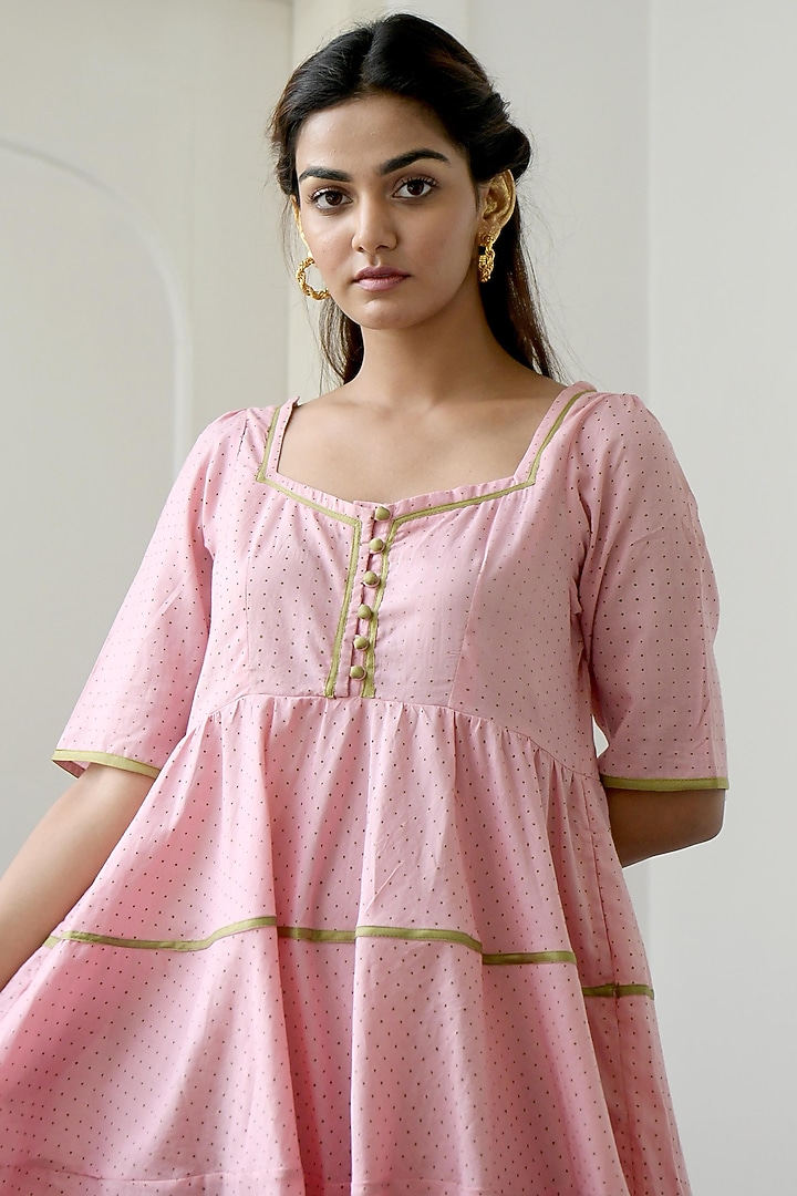 French Rose Hand Block Printed Tiered Summer Dress by TARO at Pernia's Pop Up Shop
