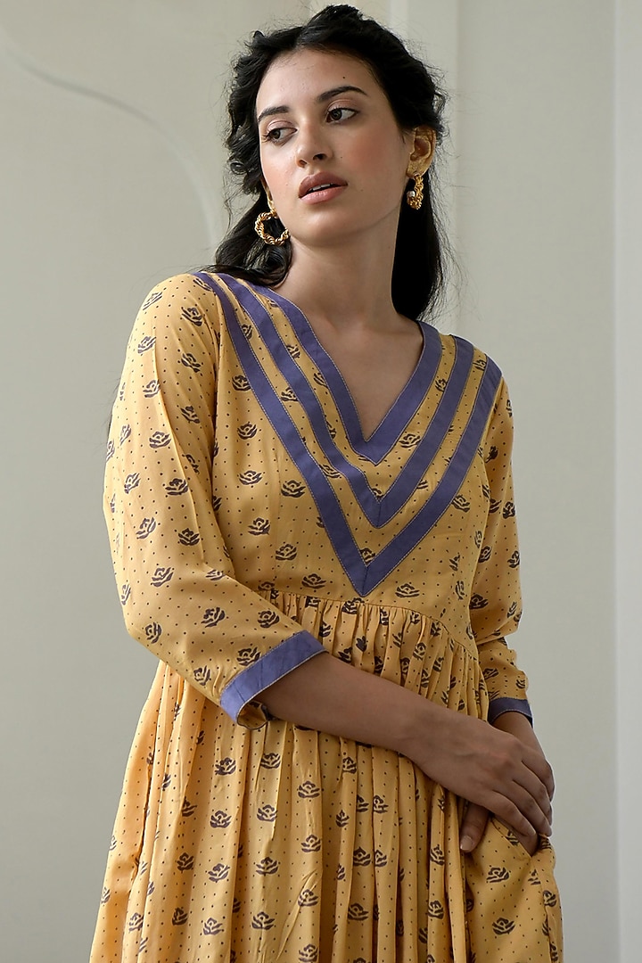 Lemon & Lilac Hand Block Printed Summer Dress by TARO at Pernia's Pop Up Shop
