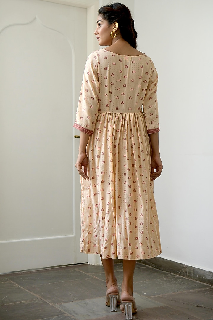 Peach & Salmon Pink Hand Block Printed Summer Dress by TARO at Pernia's Pop Up Shop