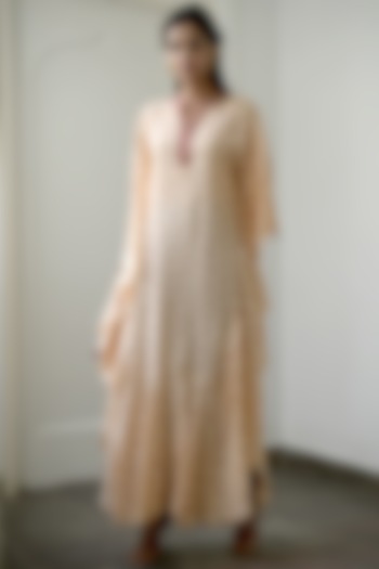 Peach & Salmon Pink Hand Block Printed Kaftan by TARO at Pernia's Pop Up Shop
