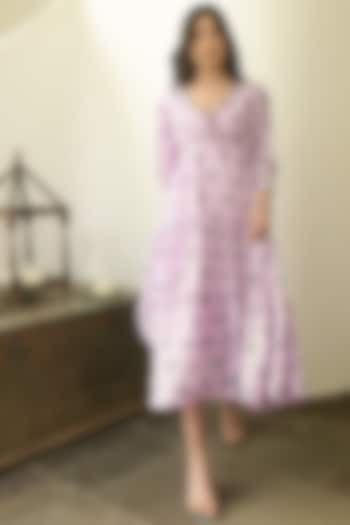 Lavender Block Printed Tiered Dress by TARO
