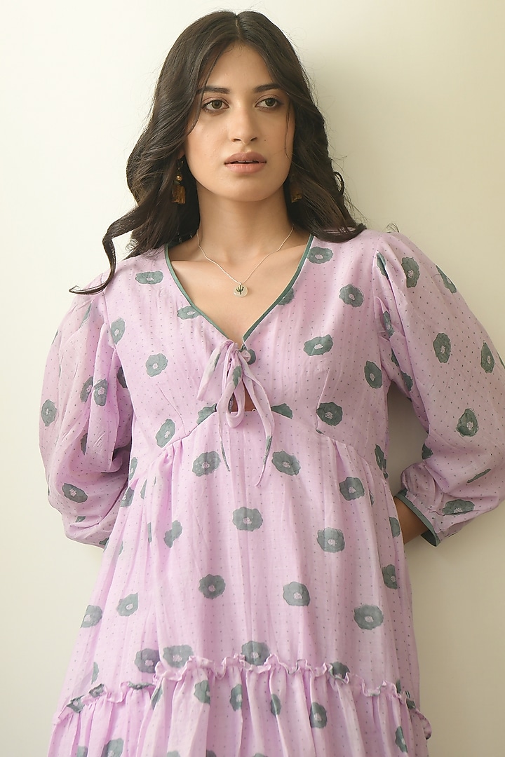 Lavender Block Printed Tiered Summer Dress by TARO at Pernia's Pop Up Shop