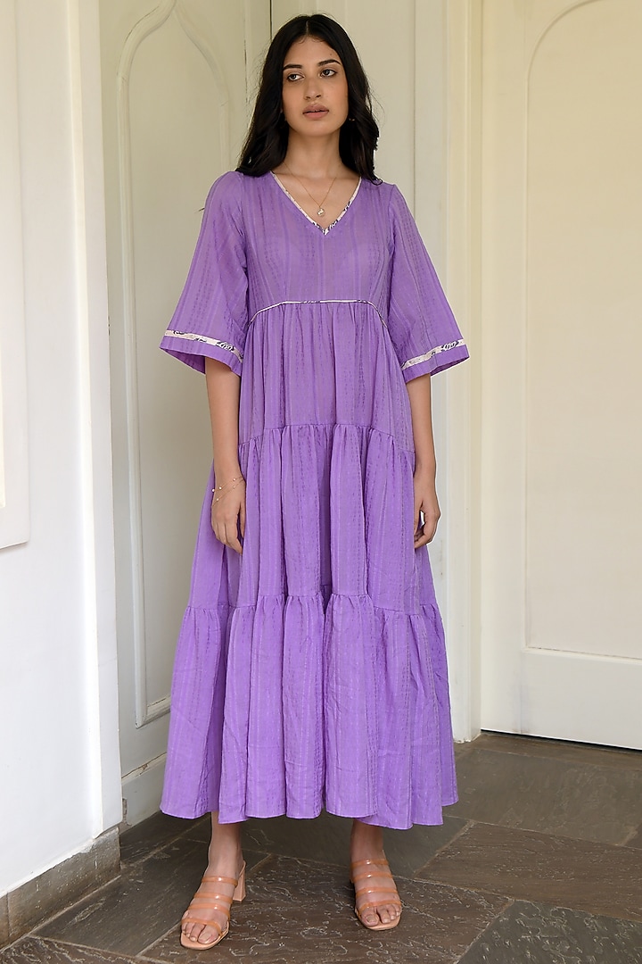 Amethyst Handwoven Cotton Tiered Summer Dress by TARO at Pernia's Pop Up Shop