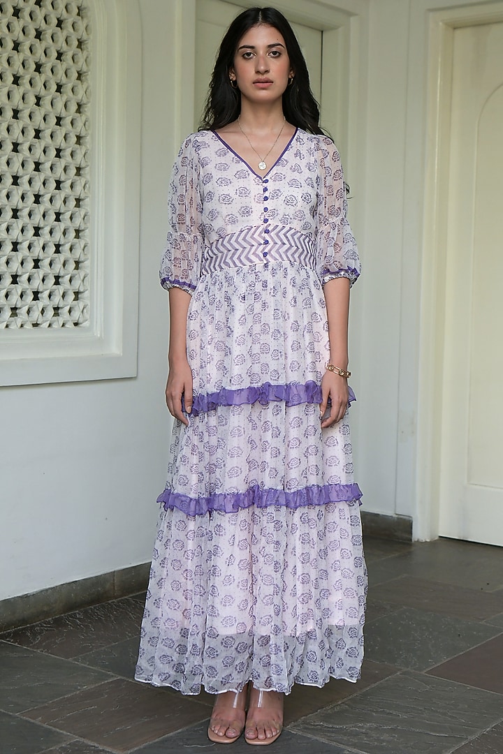 Carnation Pink Block Printed Tiered Summer Dress by TARO at Pernia's Pop Up Shop