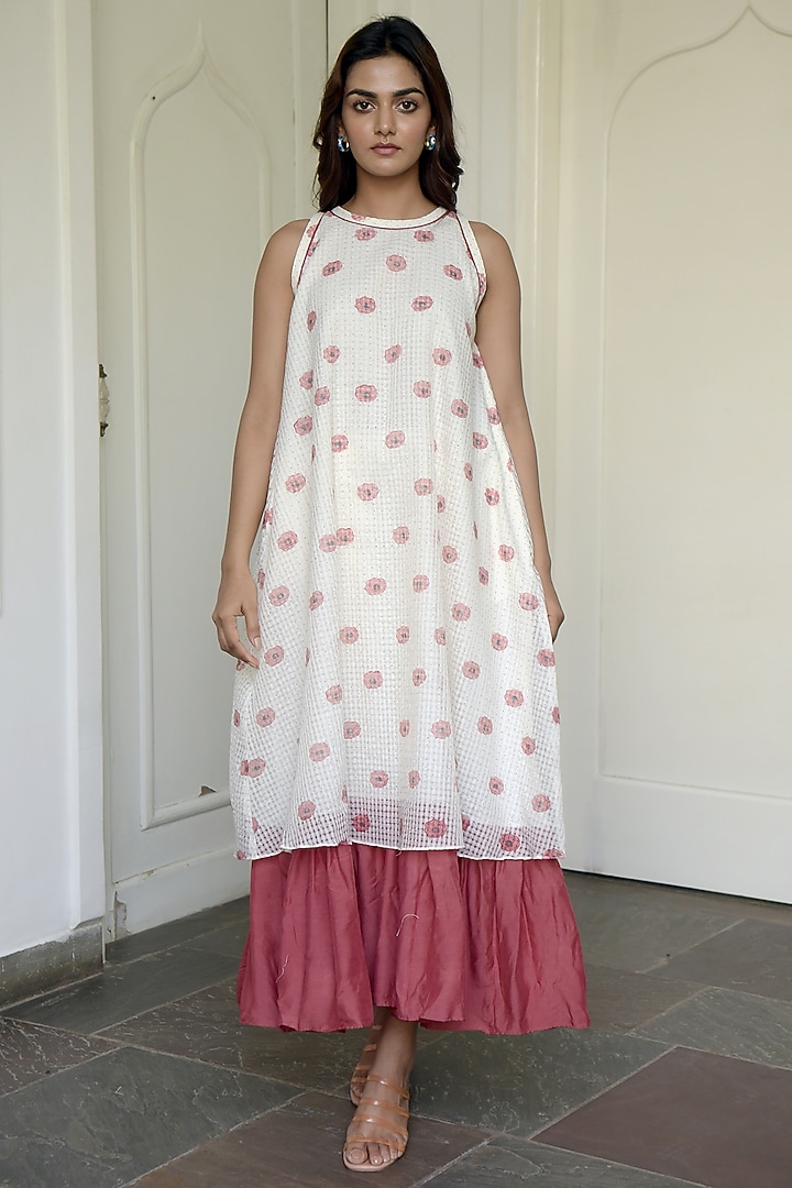 Ivory Block Printed Layered Summer Dress by TARO at Pernia's Pop Up Shop