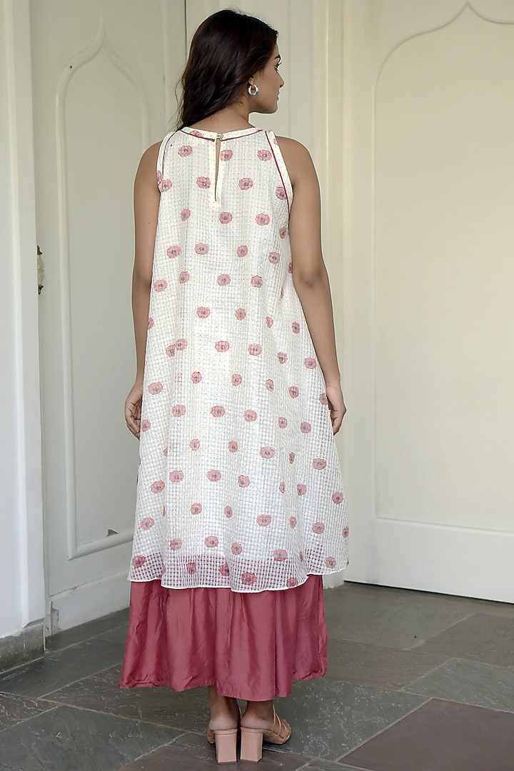 Ivory Block Printed Layered Summer Dress by TARO at Pernia's Pop Up Shop