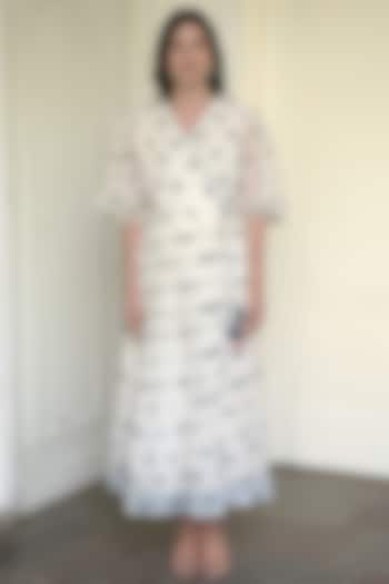 Ivory Block Printed Overlapped Dress by TARO