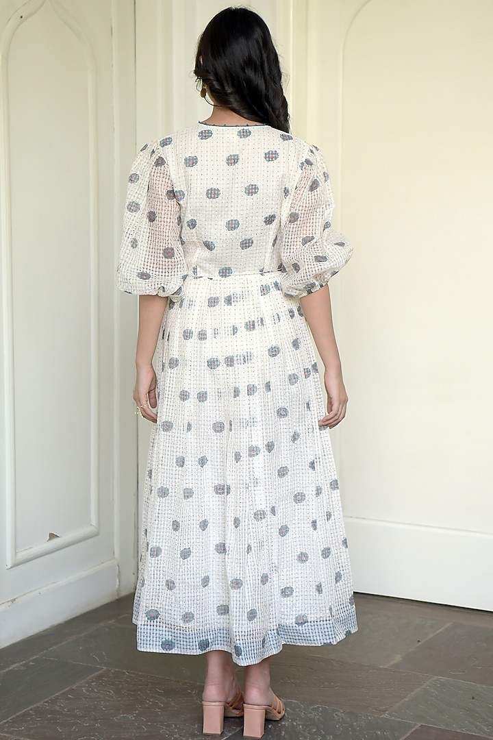 Ivory Block Printed Overlapped Summer Dress by TARO at Pernia's Pop Up Shop