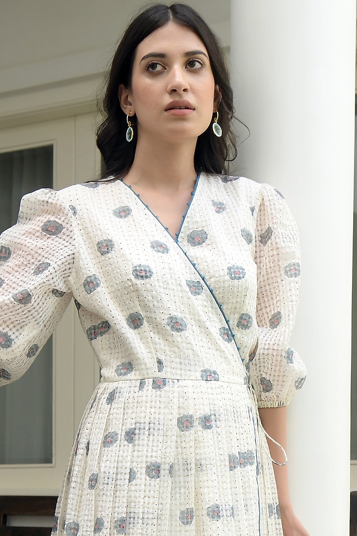 Ivory Block Printed Overlapped Summer Dress by TARO at Pernia's Pop Up Shop