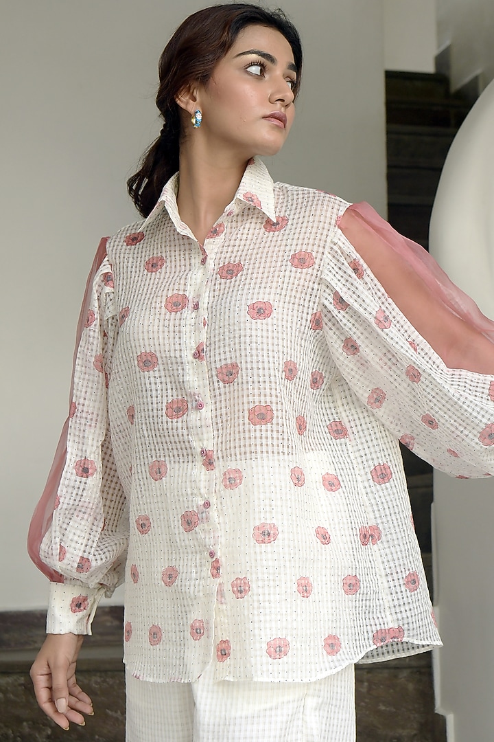 Ivory Block Printed Shirt by TARO at Pernia's Pop Up Shop