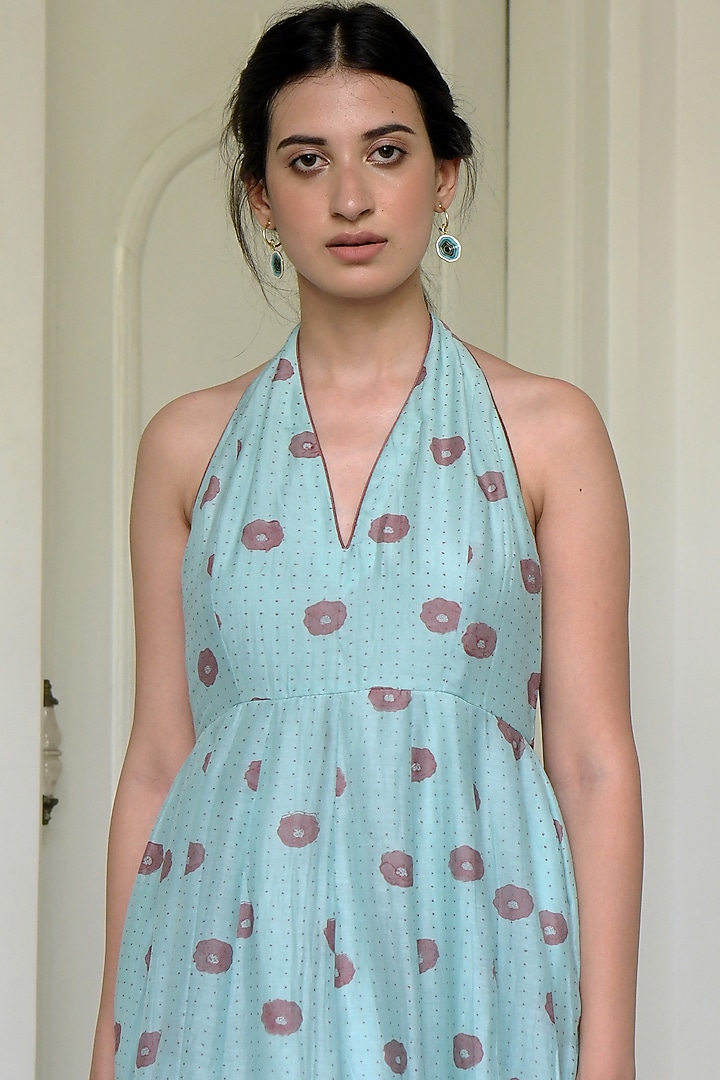 Pastel Green Block Printed Asymmetrical Vacation Dress by TARO at Pernia's Pop Up Shop