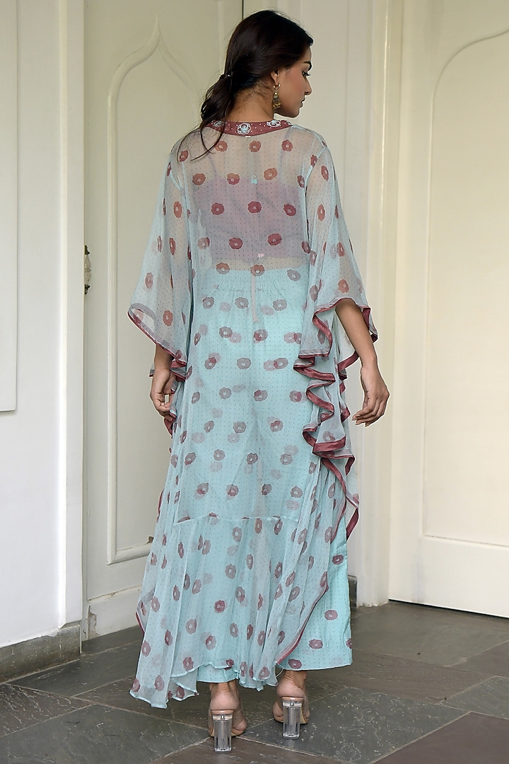 Pastel Green Floral Printed Kaftan Set by TARO at Pernia's Pop Up Shop