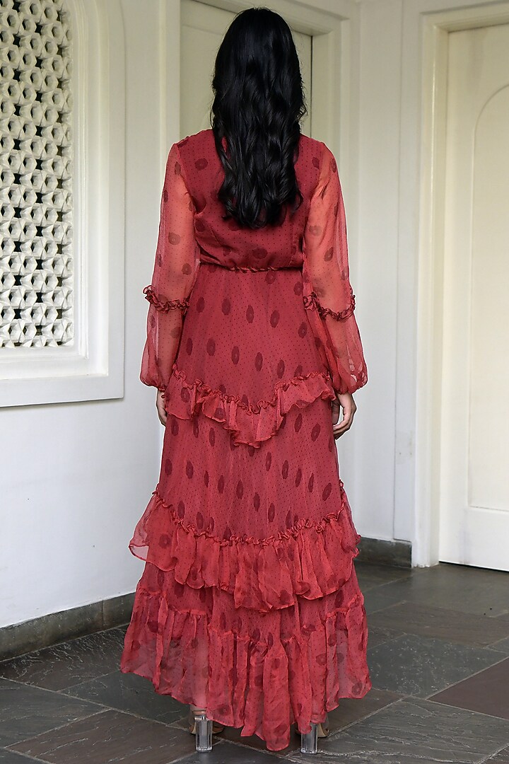 Dusty Sangria Floral Printed Asymmetrical Tiered Summer Dress by TARO at Pernia's Pop Up Shop