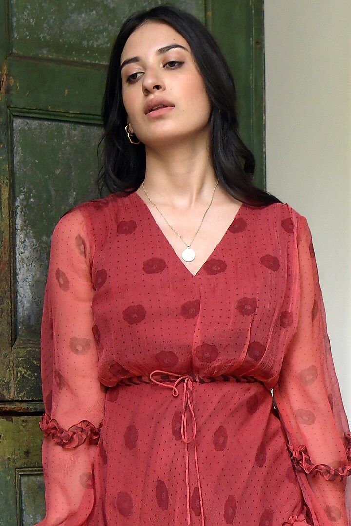 Dusty Sangria Floral Printed Asymmetrical Tiered Summer Dress by TARO at Pernia's Pop Up Shop