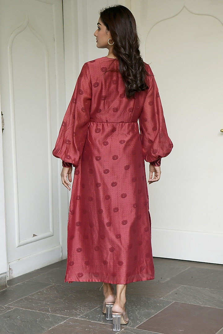 Brick Red Floral Printed A-Line Summer Dress by TARO at Pernia's Pop Up Shop