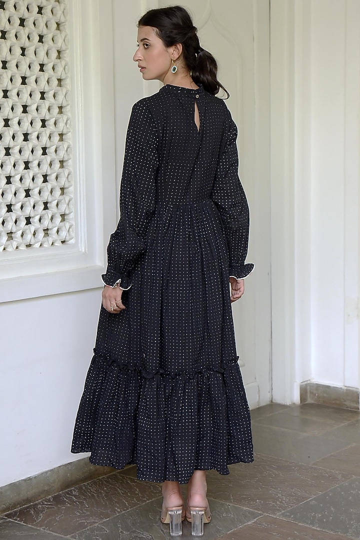 Black Floral Printed A-Line Gathered Summer Dress by TARO at Pernia's Pop Up Shop
