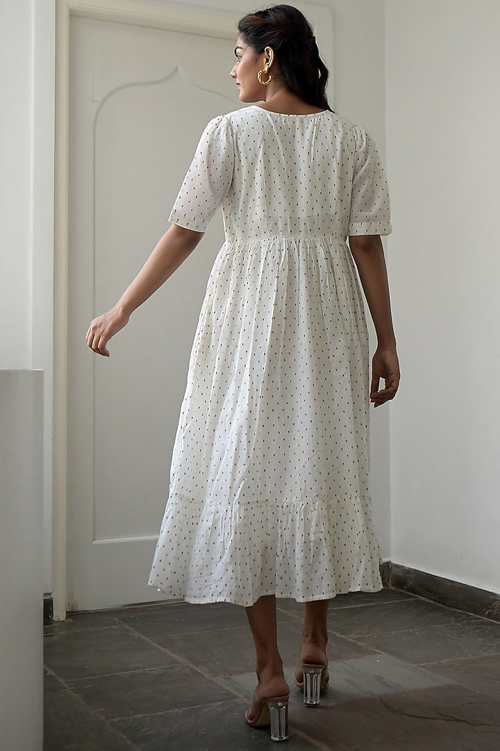 White Self Printed A-Line Summer Dress by TARO at Pernia's Pop Up Shop