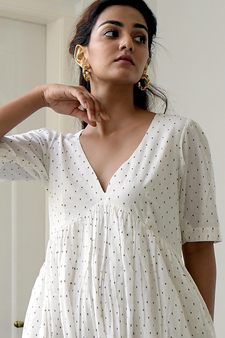 White Self Printed A-Line Summer Dress by TARO at Pernia's Pop Up Shop