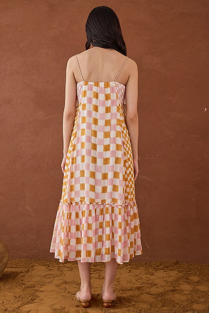 Multi-Coloured Cotton Mulmul Hand Block Printed A-line Summer Dress by TARO at Pernia's Pop Up Shop