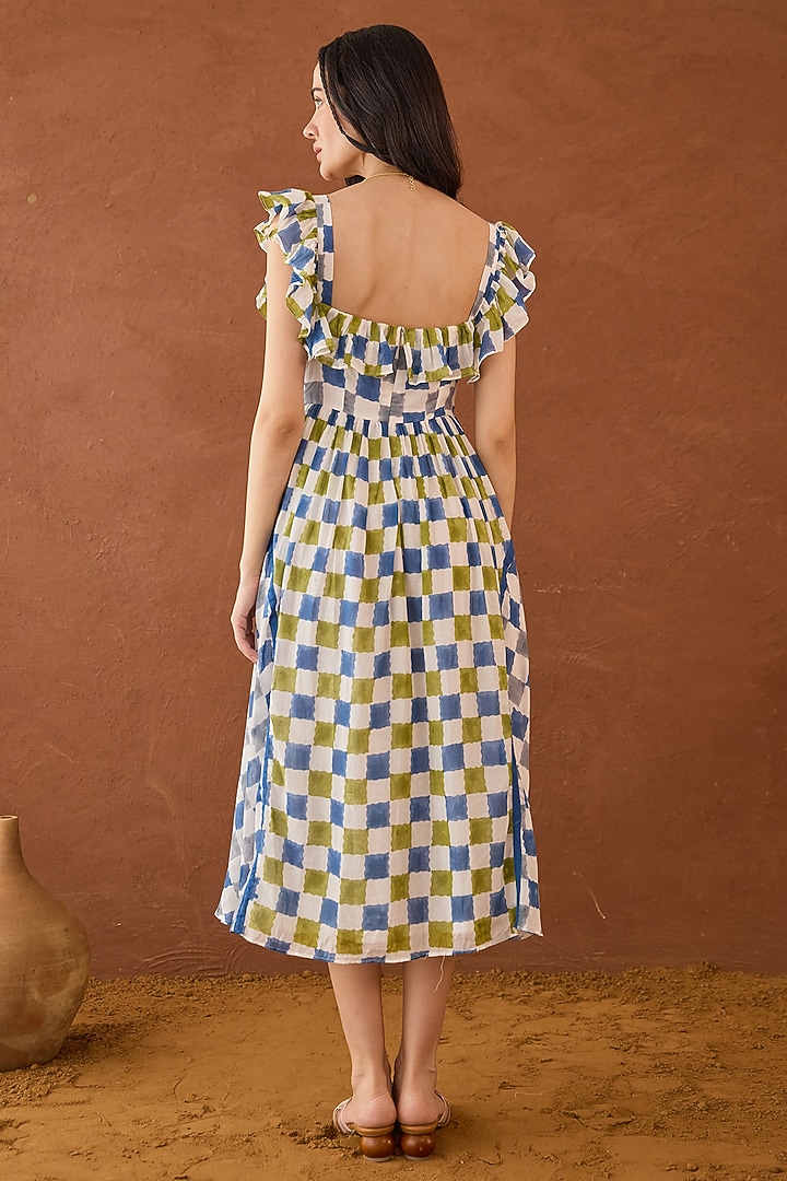 Multi-Coloured Cotton Mulmul Checkered A-Line Summer Dress by TARO at Pernia's Pop Up Shop