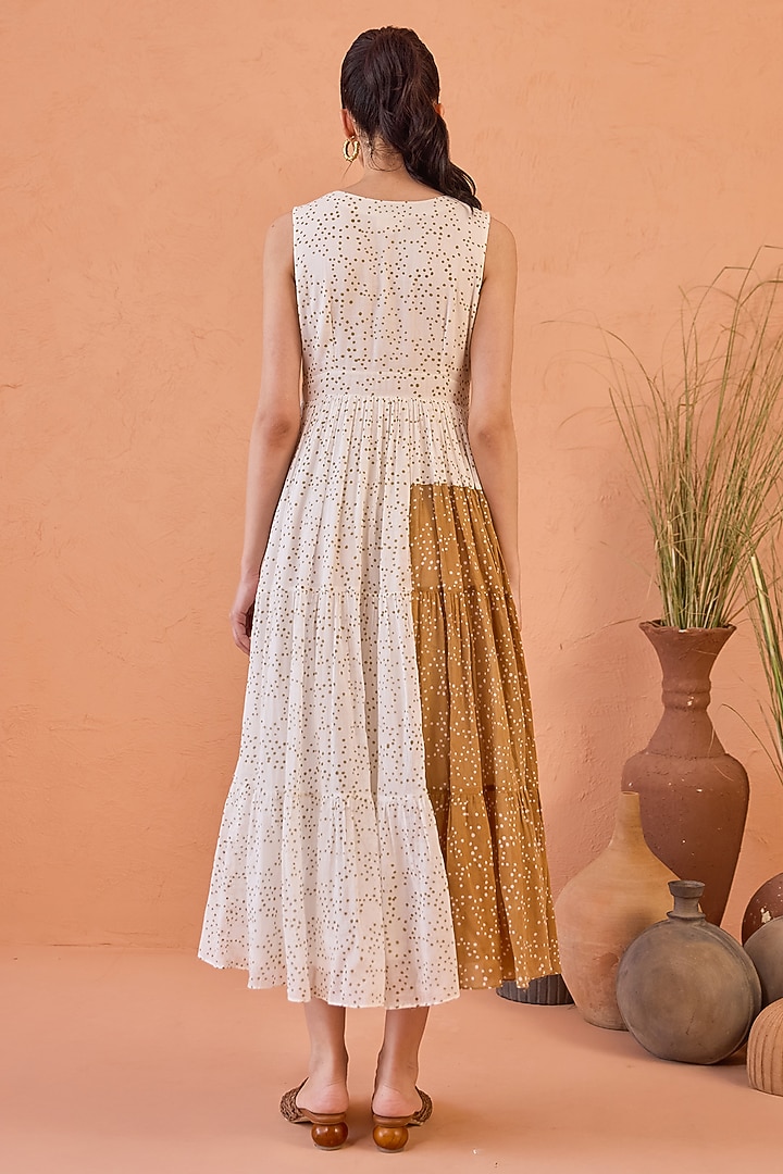 White Cotton Mulmul Hand Block Printed Flared Summer Dress by TARO at Pernia's Pop Up Shop