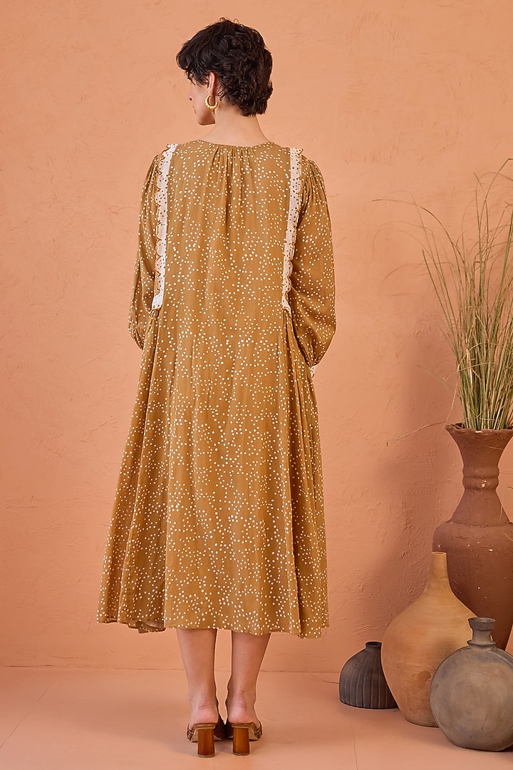 Yellow Cotton Mulmul Hand Block Printed Summer Dress by TARO at Pernia's Pop Up Shop