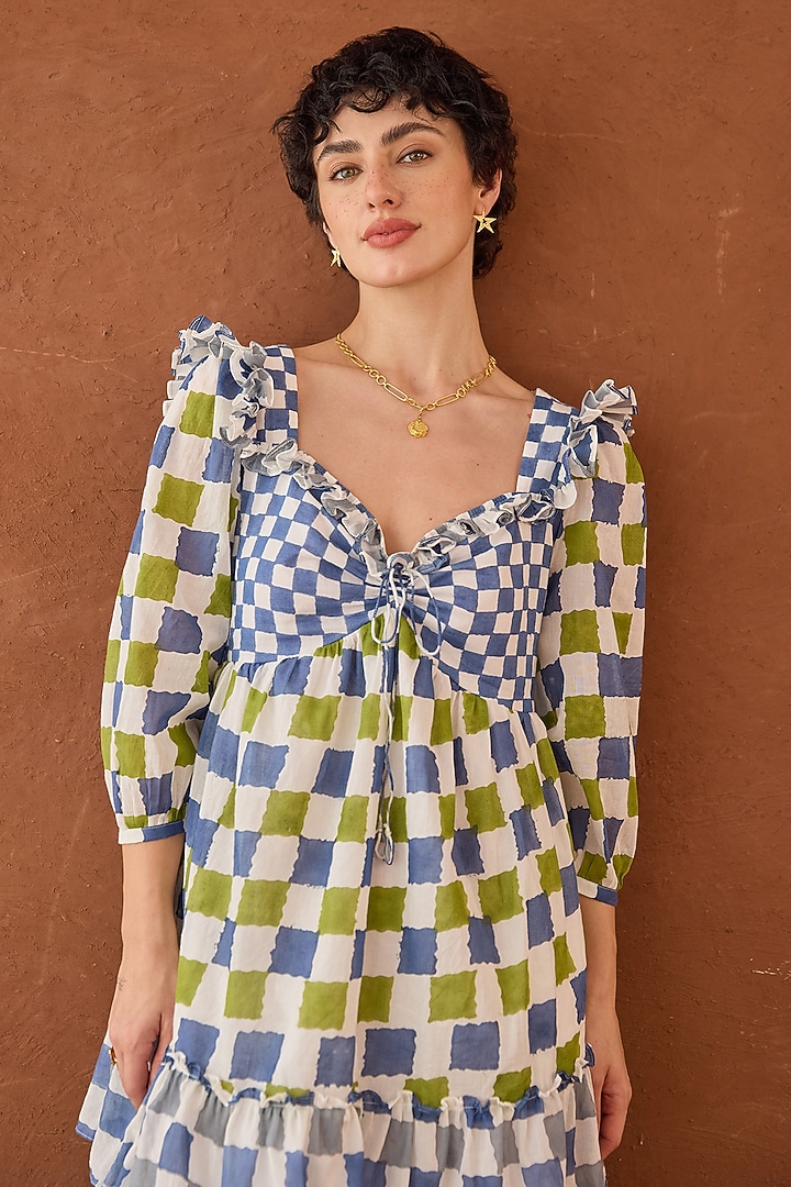 Multi-Coloured Cotton Mulmul Hand Block Printed Summer Dress by TARO at Pernia's Pop Up Shop