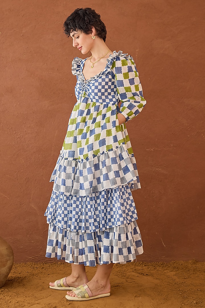 Multi-Coloured Cotton Mulmul Hand Block Printed Summer Dress by TARO at Pernia's Pop Up Shop
