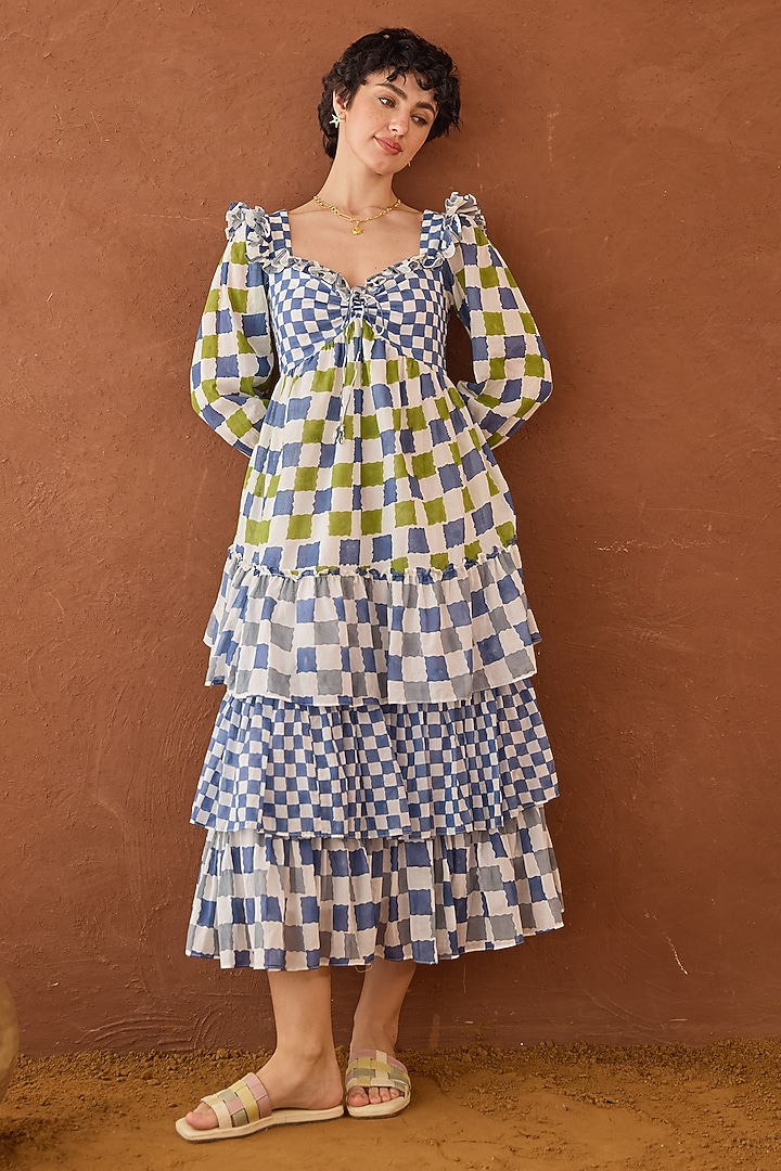 Multi-Coloured Cotton Mulmul Hand Block Printed Summer Dress by TARO at Pernia's Pop Up Shop