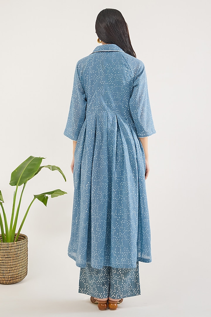 Blue Cotton Mulmul Hand Block Printed Kurta by TARO at Pernia's Pop Up Shop