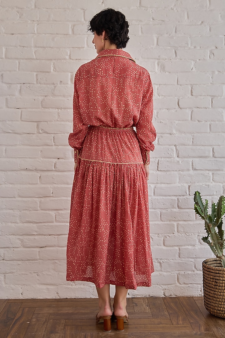 Red Cotton Mulmul Hand Block Printed Midi Skirt by TARO at Pernia's Pop Up Shop