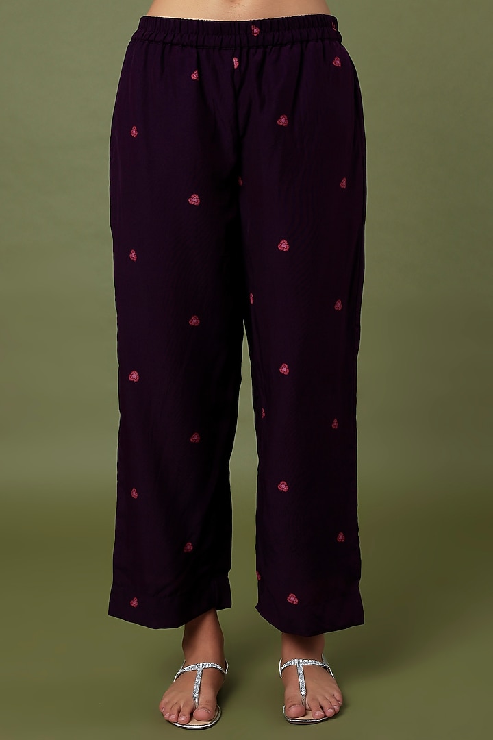 Violet Hand Embroidered & Printed Shirt Kurta Set by TARO at Pernia's Pop Up Shop