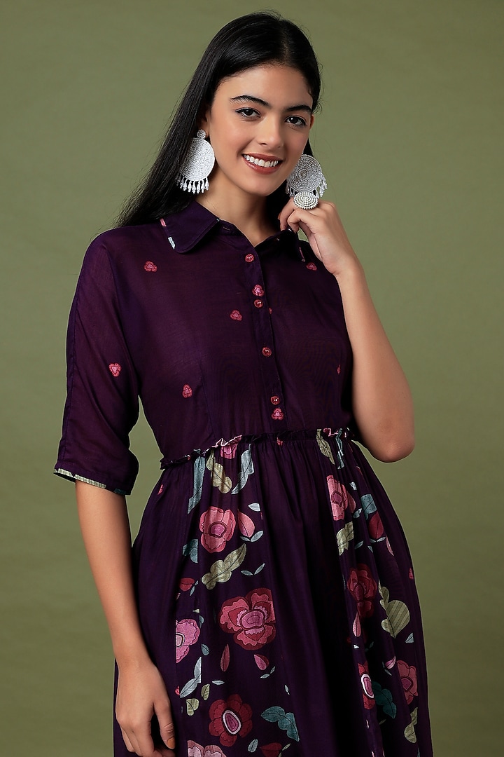 Violet Hand Embroidered & Printed Shirt Kurta Set by TARO at Pernia's Pop Up Shop