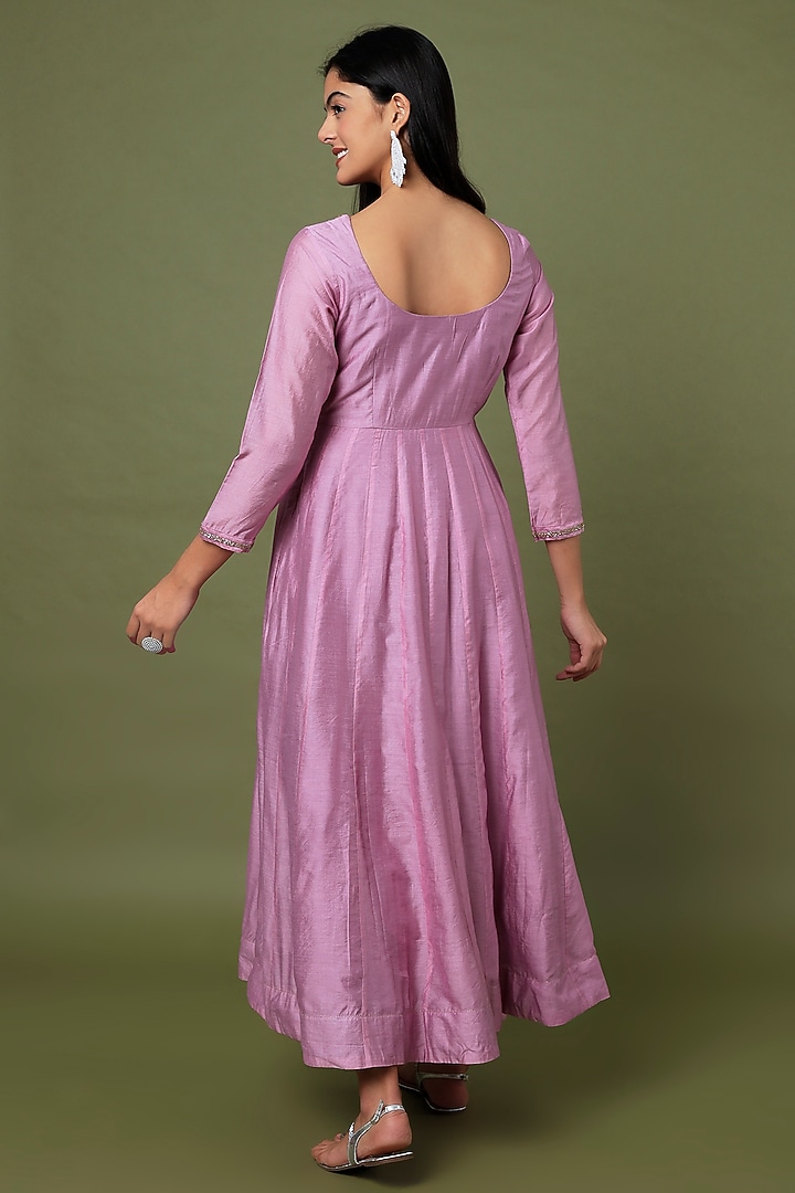 Rustic Pink Hand Embroidered Party Wear Anarkali Set by TARO at Pernia's Pop Up Shop