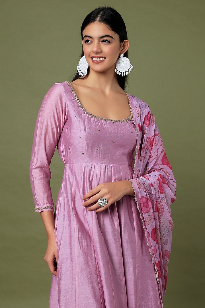 Rustic Pink Hand Embroidered Party Wear Anarkali Set by TARO at Pernia's Pop Up Shop