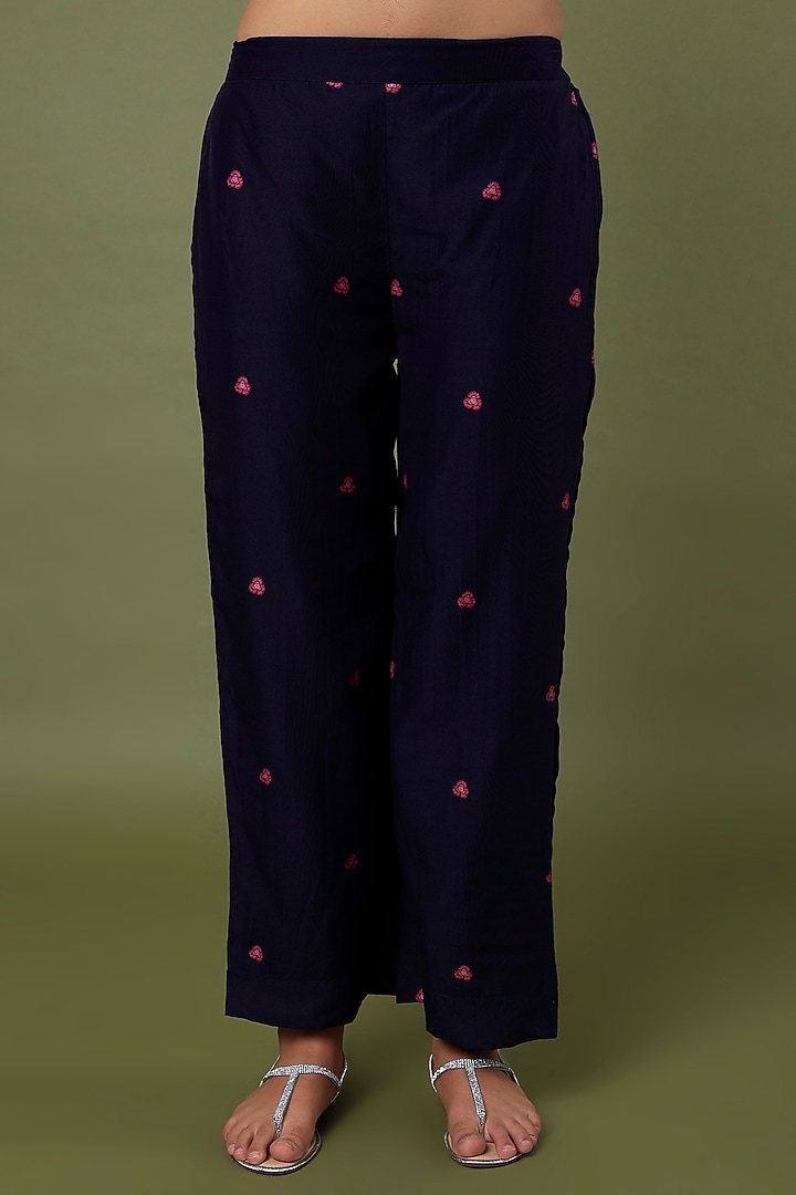 Persian Blue Hand Embroidered & Printed Kurta Set by TARO at Pernia's Pop Up Shop