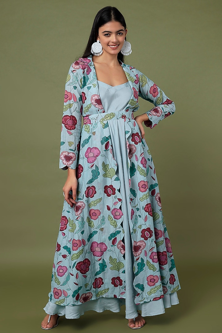 Sky Blue Printed Jacket Vacation Dress by TARO at Pernia's Pop Up Shop
